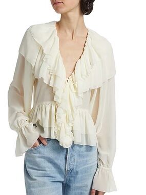Torn by Ronny  kobo  Ruffled Tie-Front Blouse - 
Ivory
